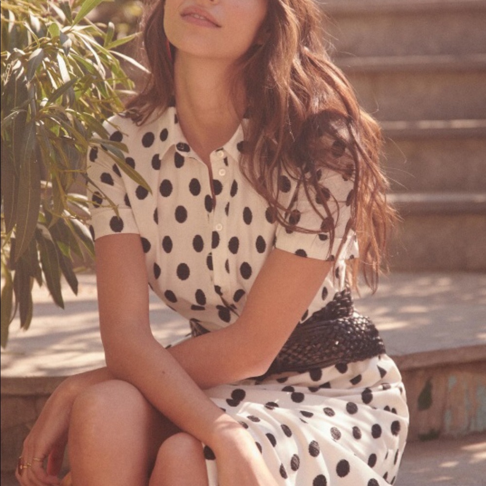 Sezane White Maxi Dress with Black Polka Dots - Picture 5 of 8